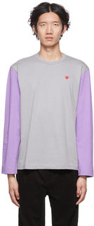 Серо-фиолетовая футболка с длинным рукавом с сердечками Comme des Garçons Play