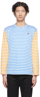 Сине-желтая футболка с длинным рукавом с сердечками Comme des Garçons Play