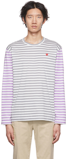Серо-фиолетовая футболка с длинным рукавом с сердечками Comme des Garçons Play