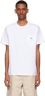 Белая трехцветная футболка с лисой Maison Kitsuné