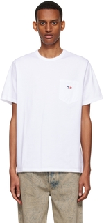 Белая трехцветная футболка с лисой Maison Kitsuné