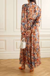 EVARAE жатое платье макси Theo из смесового шелка fil coupé с цветочным принтом, апельсин