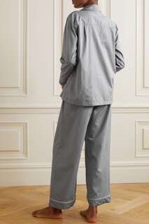 POUR LES FEMMES Хлопково-сатиновый пижамный комплект с эффектом металлик, серебро