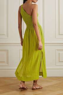 THREE GRACES LONDON платье макси Isa на одно плечо со сборками из сирсакера, зеленый