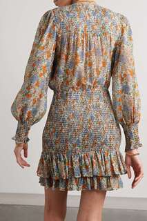 VERONICA BEARD присборенное платье мини Saera из шелкового крепдешина с цветочным принтом, мультиколор
