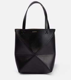 Кожаная сумка-тоут Puzzle Fold Mini Loewe, черный
