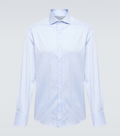 Узкая рубашка из хлопкового твила Brunello Cucinelli, синий