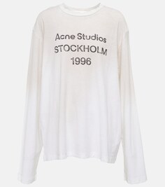 Топ из смесового хлопкового джерси с логотипом ACNE STUDIOS, белый