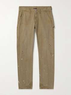 Прямые брюки из хлопкового холста с пятнами краски JOHN ELLIOTT, коричневый