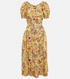 Платье миди Golda из хлопка с принтом ULLA JOHNSON, желтый