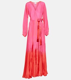 Шелковое платье макси с запахом, окрашенное в технике тай-дай ANNA KOSTUROVA, розовый