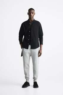 Рубашка oxford с воротником-стяжкой Zara, черный