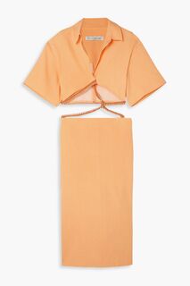 Платье макси из смесового льна с вырезом и декором CHRISTOPHER ESBER, оранжевый