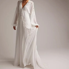 Свадебное платье цвета слоновой кости с глубоким вырезом и длинными рукавами ASOS EDITION Florence