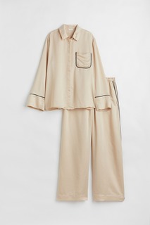 Атласный пижамный комплект H&amp;M, светло-бежевый H&M
