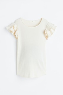 MAMA Трикотажная футболка с воланными рукавами H&amp;M, белый H&M