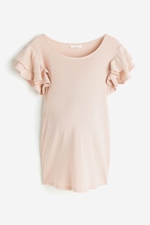 MAMA Трикотажная футболка с воланными рукавами H&amp;M, светло-розовый H&M