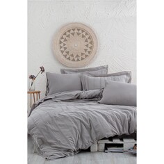 Экокотон Hafsa Комплект постельного белья королевского размера из 100% органического хлопка, муслин, серый, 240X220 см Ecocotton