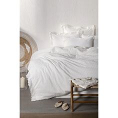 Комплект постельного белья Ecocotton Ella, 100 % органический хлопок, лен, кремовый с вышивкой, 200 x 220 см