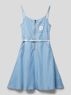 Джинсовое платье с нашивкой-лейблом, модель STRAPPY Calvin Klein Jeans, светло-синий