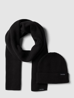Комплект шапка и шарф из смеси хлопка и кашемира Calvin Klein, черный
