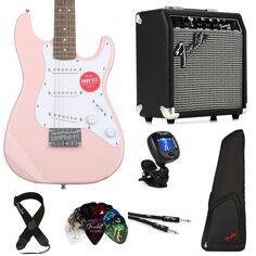 Комплект электрогитары Squier Mini Strat и Fender Frontman, 10 амперов Essentials — Shell Pink
