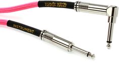 Ernie Ball P06083 Плетеный инструментальный кабель с прямым и прямым углом — 18 футов, неоновый розовый