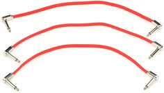 Ernie Ball P06403 Плоский ленточный педалборд, соединительный кабель от прямоугольного к прямоугольному — 12 дюймов, красный (3 шт.)
