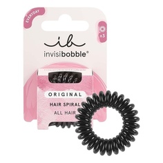 Оригинальная резинка для волос True Black, 3 спиральных резинки для волос для девочек, женщин и мужчин — набор из 3 штук, Invisibobble