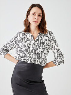 Женская туника-рубашка с длинным рукавом с рисунком LCWAIKIKI Classic, черный с принтом