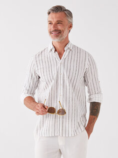 Мужская рубашка из поплина в полоску с длинными рукавами Slim Fit LCWAIKIKI Classic