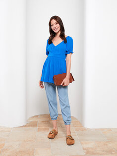 Простая блузка для беременных с V-образным вырезом и короткими рукавами LCWAIKIKI Maternity