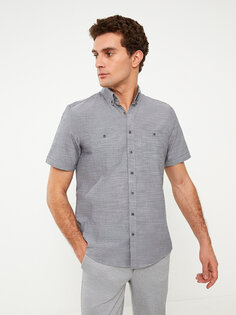 Мужская рубашка из поплина стандартного кроя с короткими рукавами LCWAIKIKI Classic, антрацит