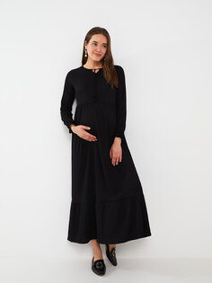 Прямое платье для беременных с воротником-стойкой и длинными рукавами LCWAIKIKI Maternity, новый черный
