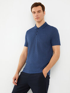 Мужская футболка с короткими рукавами и воротником-поло с рисунком LCWAIKIKI Classic, яркий синий жаккард