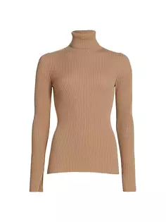 Шерстяной свитер в рубчик с высоким воротником Akris Punto, цвет malt