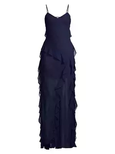 Шифоновое платье макси Raya с оборками Milly, темно-синий