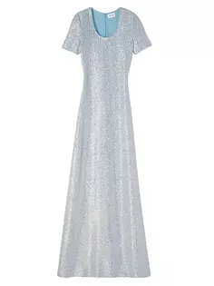 Платье вязки с короткими рукавами и пайетками St. John, синий