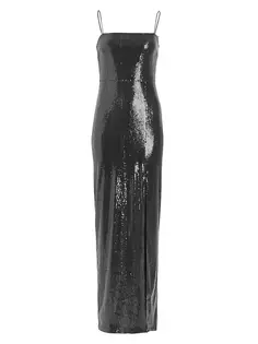 Платье с разрезом и пайетками Rotate Birger Christensen, черный
