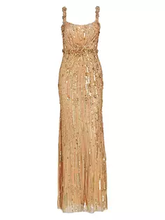 Яркое платье, украшенное драгоценными камнями Jenny Packham, золото