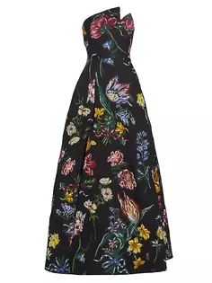 Асимметричное платье без бретелек с цветочным принтом Marchesa Notte, черный