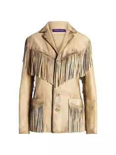 Куртка Bryleigh из телячьей кожи с бахромой Ralph Lauren Collection, цвет mottled beige