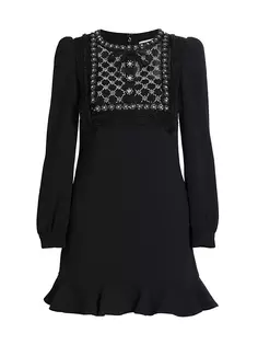 Мини-платье с решеткой и бисером Self-Portrait, черный