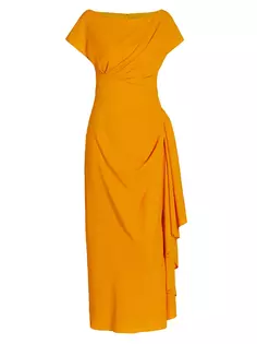 Платье-футляр из фактурного крепа с драпировкой Lela Rose, цвет tangerine