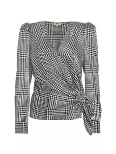Шелковая блузка Bensen с пряжкой и запахом спереди L&apos;Agence, цвет ivory black large glen plaid Lagence