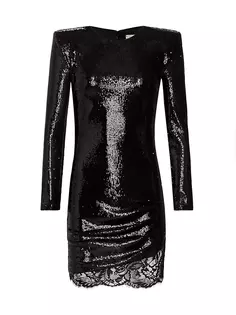 Мини-платье Alba с длинными рукавами и пайетками L&apos;Agence, черный L'agence