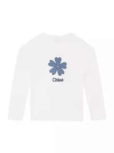 Футболка с длинными рукавами и цветочным логотипом Little Girl&apos;s &amp; Girl&apos;s Chloé, цвет off white Chloe