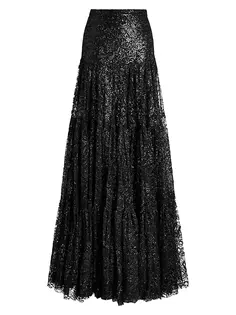 Юбка макси из ламинированного кружева Sutton Ralph Lauren Collection, черный