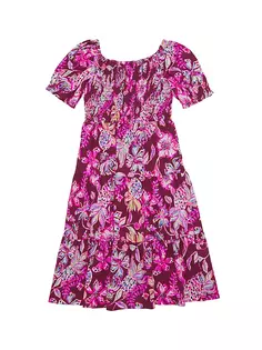 Платье с пышными рукавами и тропическим цветочным принтом для маленьких девочек и девочек Lilly Pulitzer Kids, цвет amarena cherry tropical with a twist