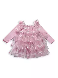 Многослойное тюлевое платье с бабочками для маленьких девочек, маленьких девочек и девочек Petite Hailey, розовый